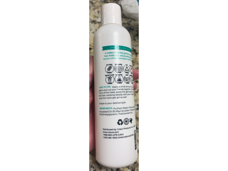 Cleure Hair Styling Gel, Fragrance Free, 8 fl oz/236.58 mL