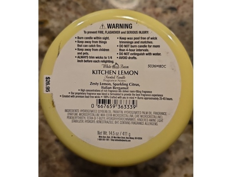 White Barn Scented Candle, Kitchen Lemon, 14.5 oz/411 g