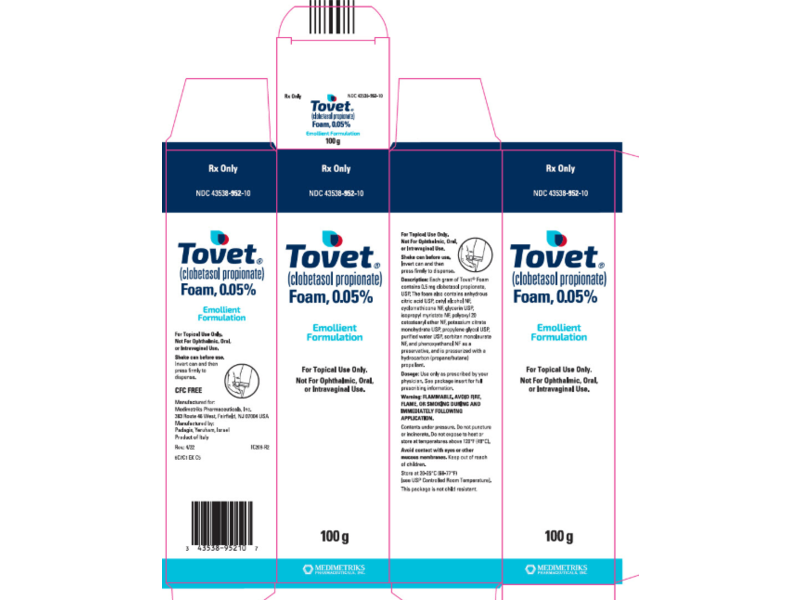 Tovet (clobetasol propionate) Foam, 0.05%, 100 g, Medimetricks Pharmaceuticals (RX)