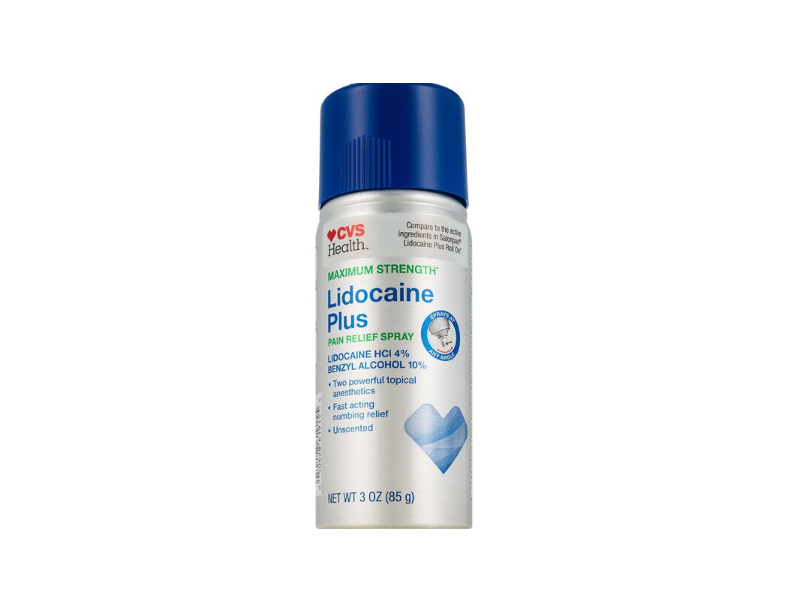 CVS Health Maximum Strength Lidocaine Plus Pain Relief Spray, Lidocaine Hcl 4% + Benzyl Alcohol 10%, 3 oz/85 g