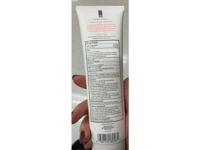 Native Mineral Suncare Zinc Oxide Sunscreen, SPF 30, Tropical Breeze, 5 fl oz/147 mL