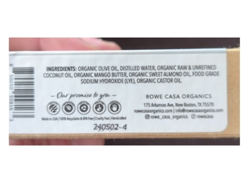 Rowe Casa Organics Nourshing Bar Soap, 4.5 oz/127.5 g