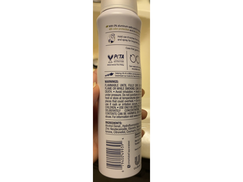 Dove Deodorant Spray, Cotton Flower & Sandalwood, 4 oz/113 g, Pack Of 3