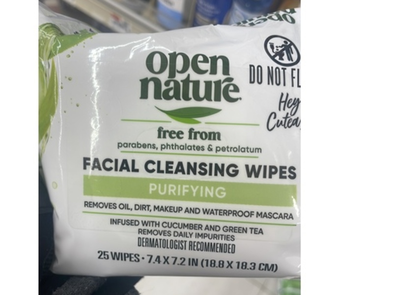 Open Nature Facial Cleansing Wipes, Cucumber & Green Tea, 25 Count