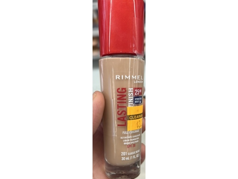 Rimmel London Lasting Finish Sunscreen Liquid Foundation, 201 Classic Beige, SPF 20, 1 fl oz/30 mL