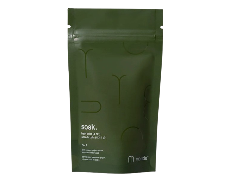 Maude Soak. Bath Salts, Pink Pepper, Gurjun Balsam, Lemon & Cedarwood, 4 fl oz