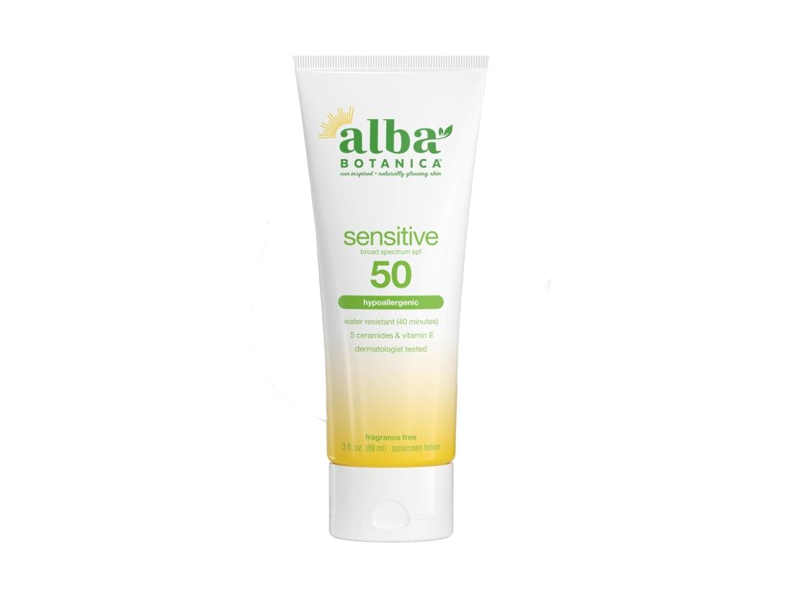 Alba Botanica Hypoallergenic Sensitive Sunscreen Lotion, SPF 50, 3 fl oz/89 mL
