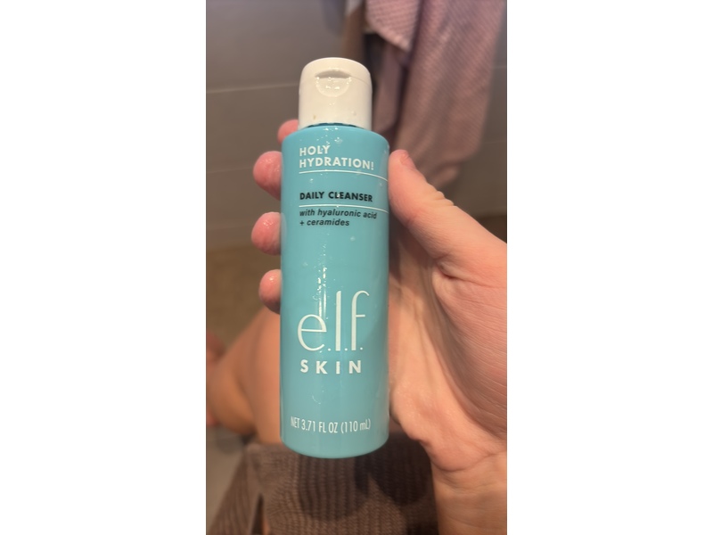 e.l.f. Skin Holy Hydration Daily Cleanser, Hyaluronic Acid + Ceramides, 3.71 fl oz/110 mL