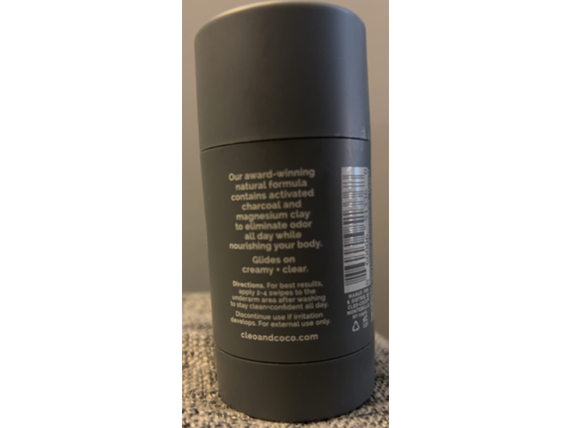 Cleo + Coco Natural Deodorant, Charcoal + Magnesium, 1.7 oz/50 g