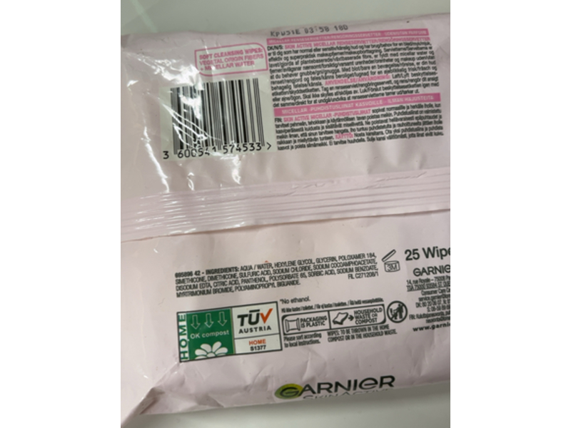 Garnier Skin Active Micellar Cleansing Wipes, 25 Count