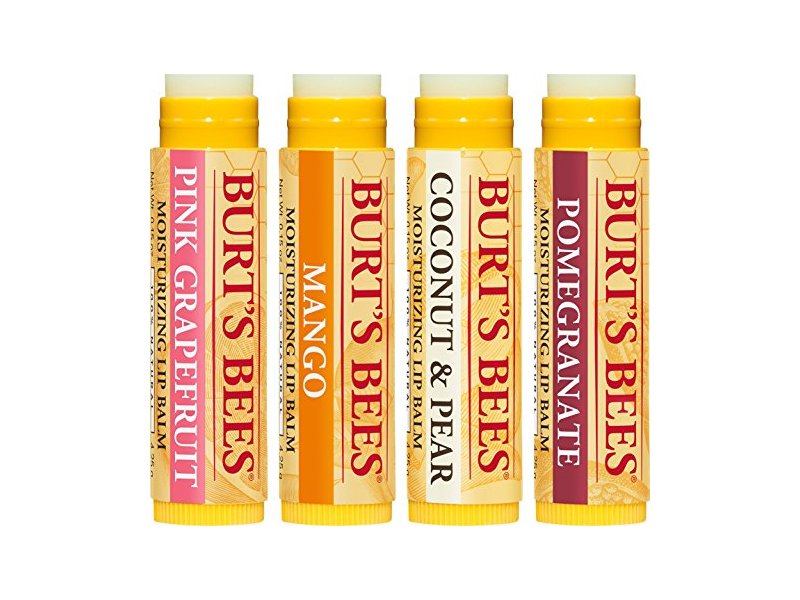 Burt's Bees Natural Moisturizing Lip Balm, Pink Grapefruit, Mango, Coconut & Pear, Pomegranate, Pack Of 4