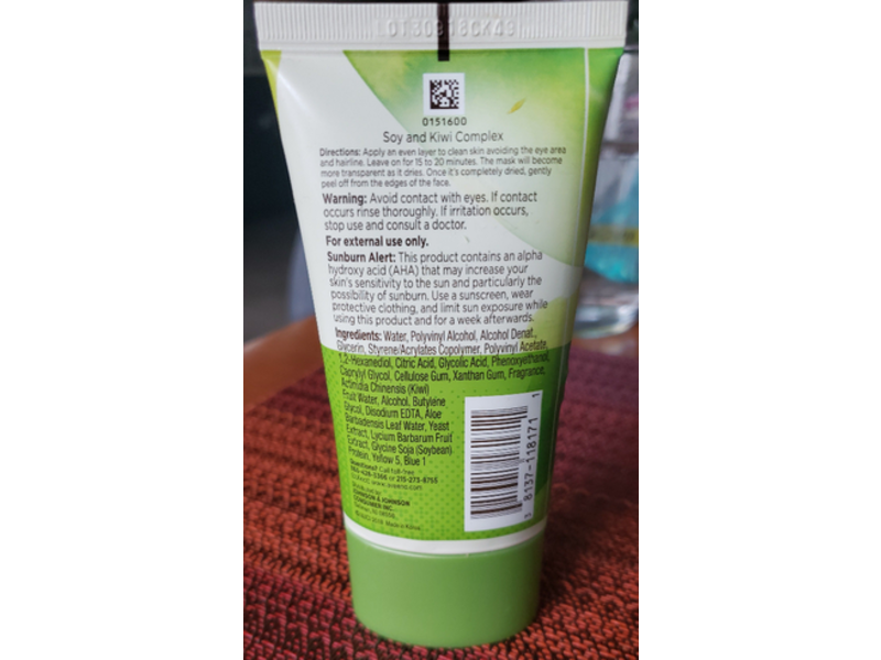 Aveeno Positively Radiant Maxglow Peel Off Mask, Ahas + Soy + Kiwi, 2.0 oz/59 g