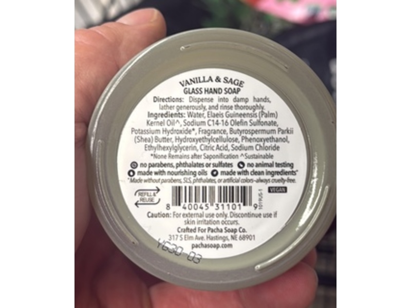 Pacha Soap Co Hydrating Hand Soap, Vanilla & Sage, 12.5 fl oz/370 mL