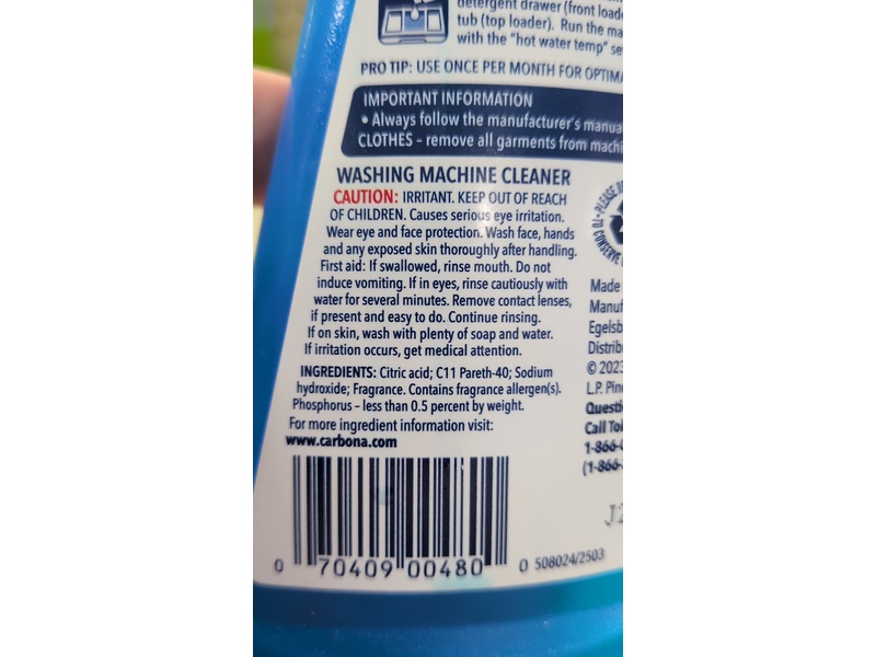 Carbona Washing Machine Cleaner, Fresh Burst, 8.4 fl oz/250 mL