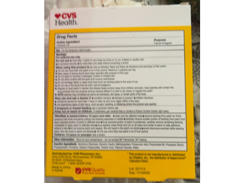 CVS Health Lidocaine Pain Relief Patch, Lidocaine 4%, 5 Patch