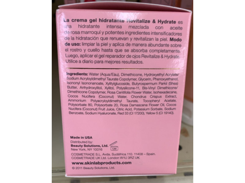 SkinLab Revitalize & Hydrate Moisturizing Gel Cream, Moroccan Rose Oil, Coconut Water & Vitamin E, 2.25 oz/63 g