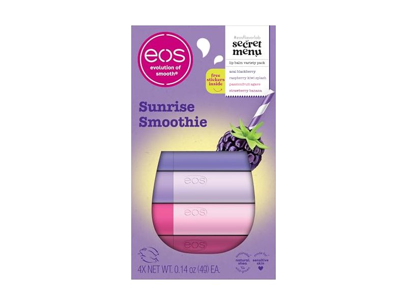 eos Flavor Lab Secret Menu Lip Balm, Sunrise Smoothie, 0.14 oz/4 g, 4 Count