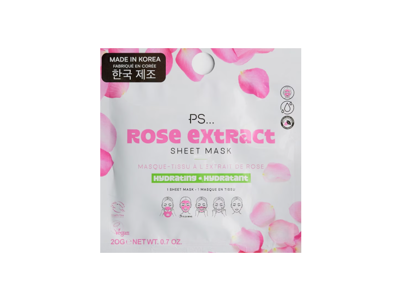 PS... Sheet Mask, Rose Extract, 0.7 oz/20 g