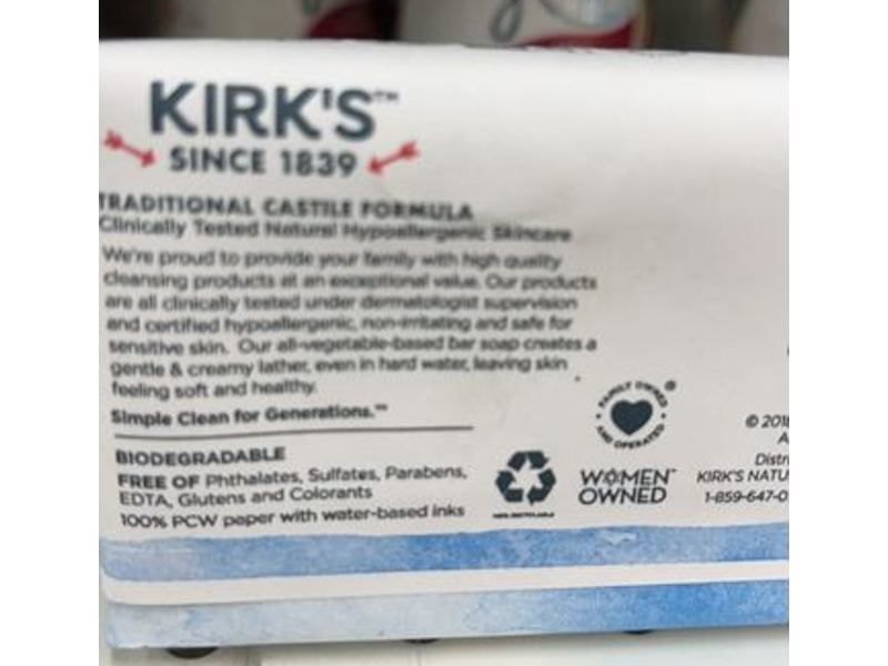 Kirk's Gentle Castille Soap, Original Fresh Scent, 4.0 oz/113 g, Pack Of 3