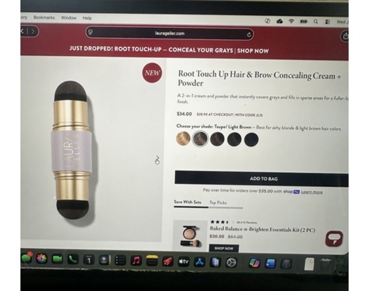 Laura Geller Root Touch Up Hair & Brow Concealing Cream + Powder, Taupe, 1.45 oz
