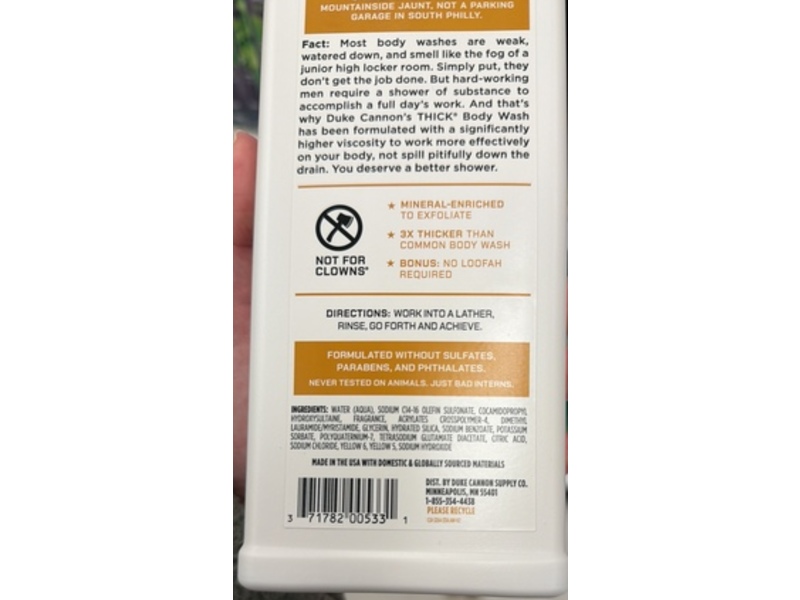 Duke Cannon Supply Co. THICK Body Wash, Sawtooth Alpine Air + Cedarwood, 18 fl oz/532 mL