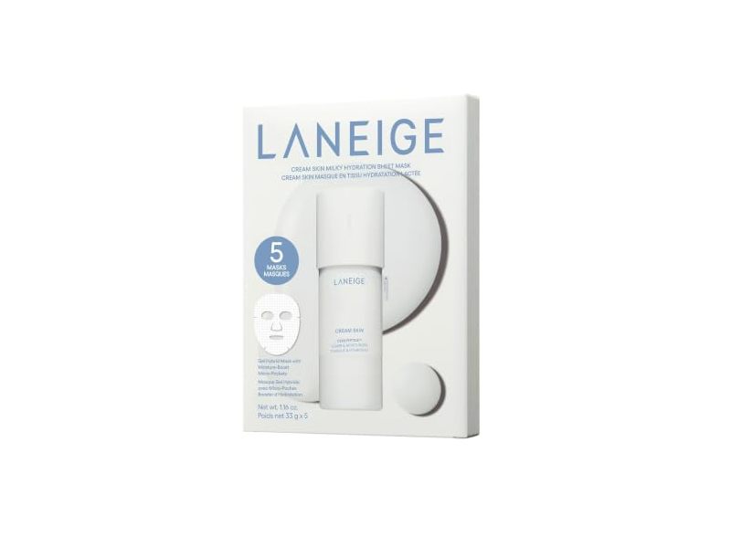 Laneige Cream Skin Milky Hydration Sheet Mask, Cerapeptide, 1.16 oz/33 g, Pack Of 5