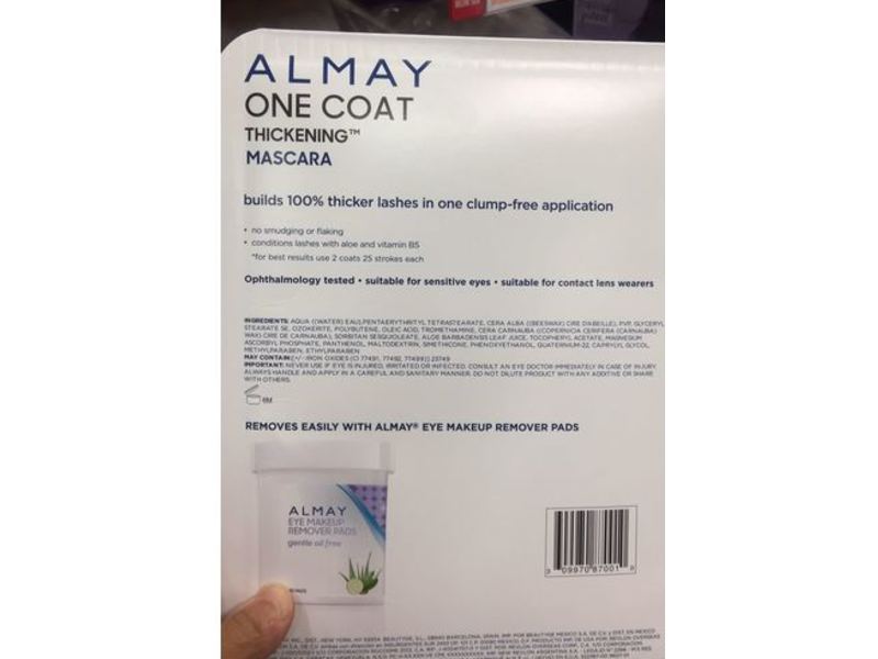 Almay One Coat Thickening Mascara, 401 Blackest Black, Aloe & Vitamin B5, 0.26 fl oz/7.7 mL