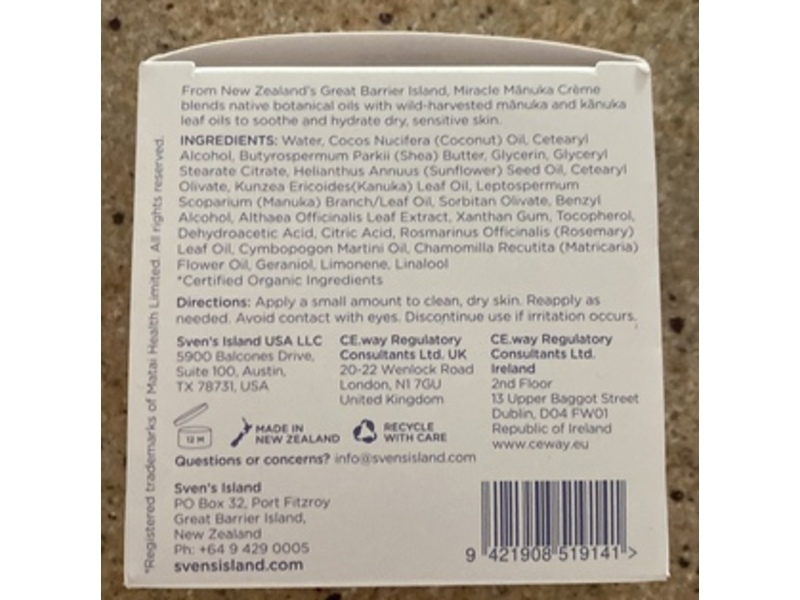 Sven's Island Miracle Manuka Creme, 3.5 oz/100 g
