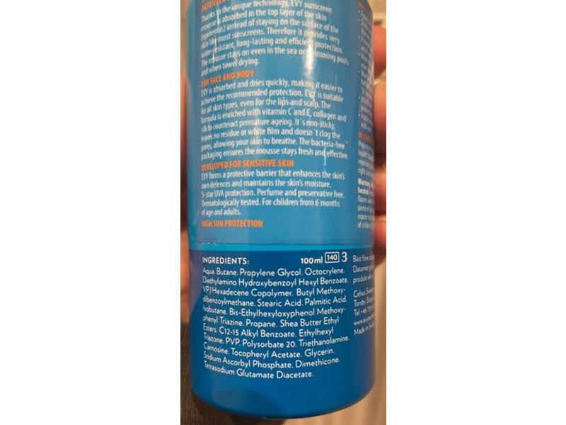 Evy Technology Sunscreen Mousse, SPF 50, 100 mL