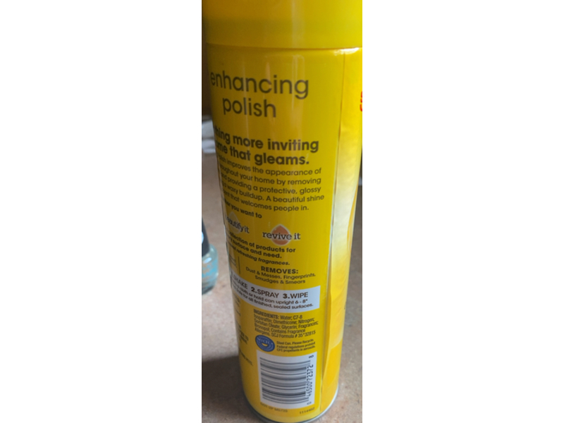 Pledge Furniture Enhancing Polish, Lemon Scent, 9.7 oz/274 g