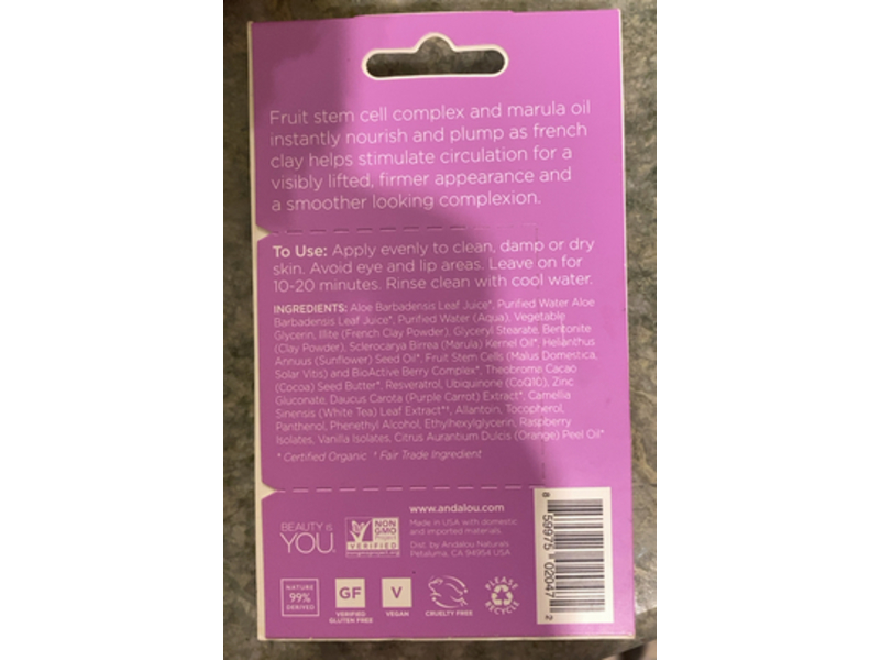 Andalou Naturals Instant Lift & Firm Face Mask, Marula Oil & Purple Clay, 0.28 oz/8 g