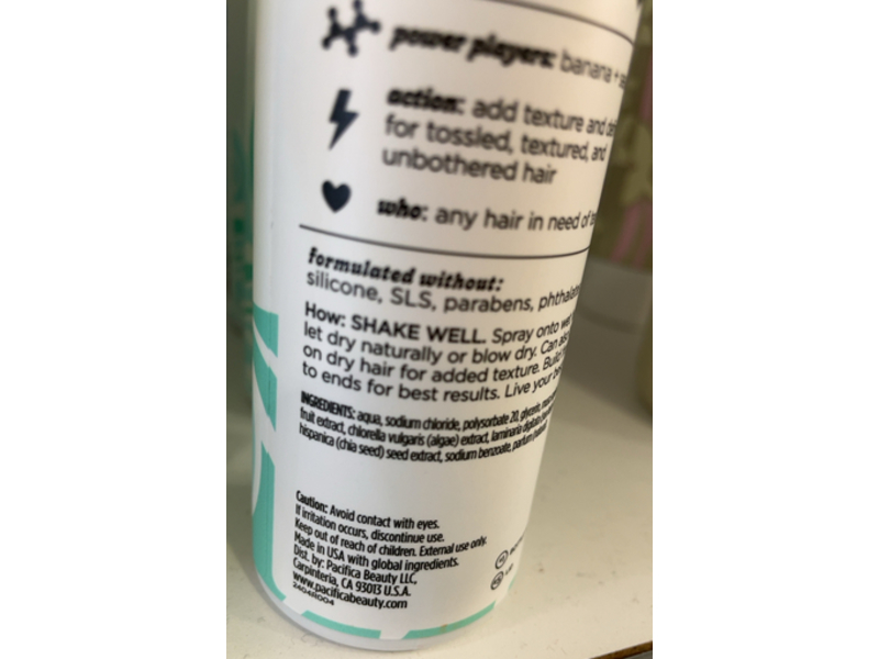 Pacifica Salty Waves Beachy Texture Spray, Banana+Sea Algae, 4 fl oz/118 mL