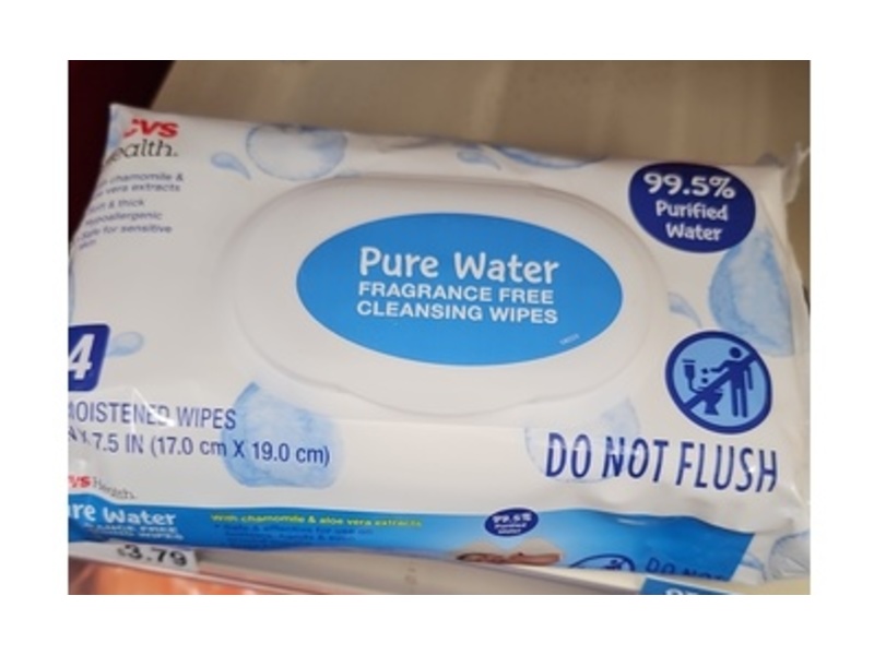 CVS Health Pure Water Fragrance-Free Cleansing Wipes, 64 Count
