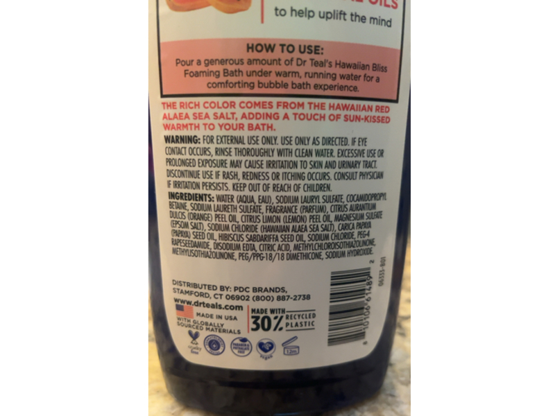 Dr Teal's Foaming Bath, Hawaiian Bliss, 34 fl oz/1000 mL
