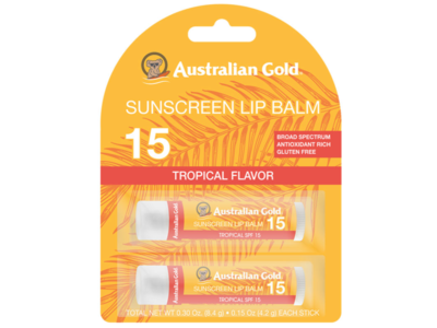 Australian Gold Sunscreen Lip Balm, SPF 15, 0.30 oz/8.4 g, Pack Of 2