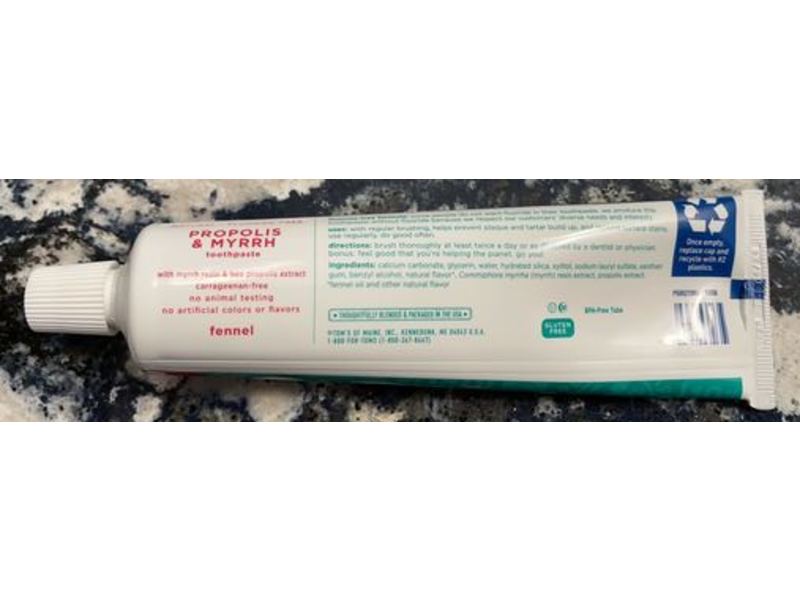 Tom's Of Maine Fluoride Free Toothpaste, Propolis & Myrrh, 5.5 oz/155.9 g, Pack Of 2