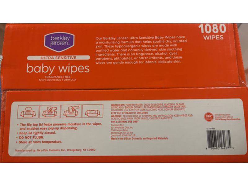 Berkley Jensen Ultra Sensitive Baby Wipes, 1080 Count