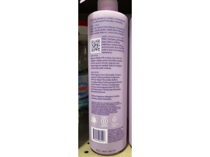 Safely Calm Glass & Stainless Steel Cleaner, Lavender & Coconut Milk, 20 fl oz/591 mL