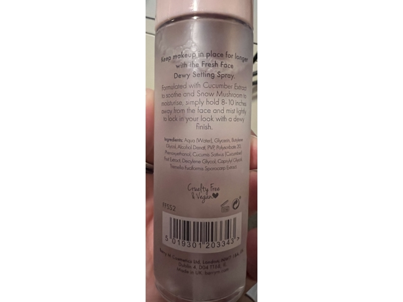 Barry M Fresh Face Dewy Setting Spray, Cucumber Snow Mushroom, 2.37 fl oz/70 mL