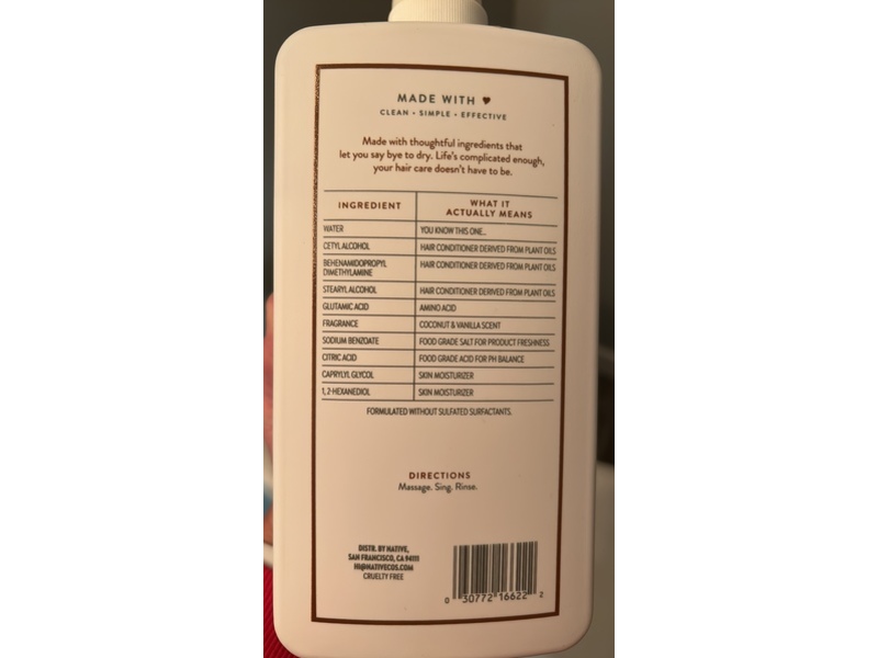 Native Moisturizing Conditioner, Coconut & Vanilla, 36 fl oz/1.06 L