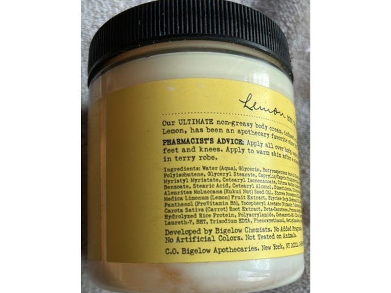 C.O. Bigelow Ultra Moisturizing & Skin Brightening Body Cream, Lemon Oil, 8 fl oz/226 g