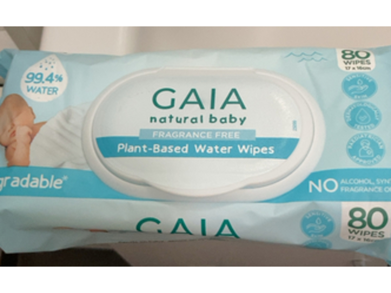 Gaia Natural Baby Plant-Based Water Wipes, 80 Wipes, Pack Of 12
