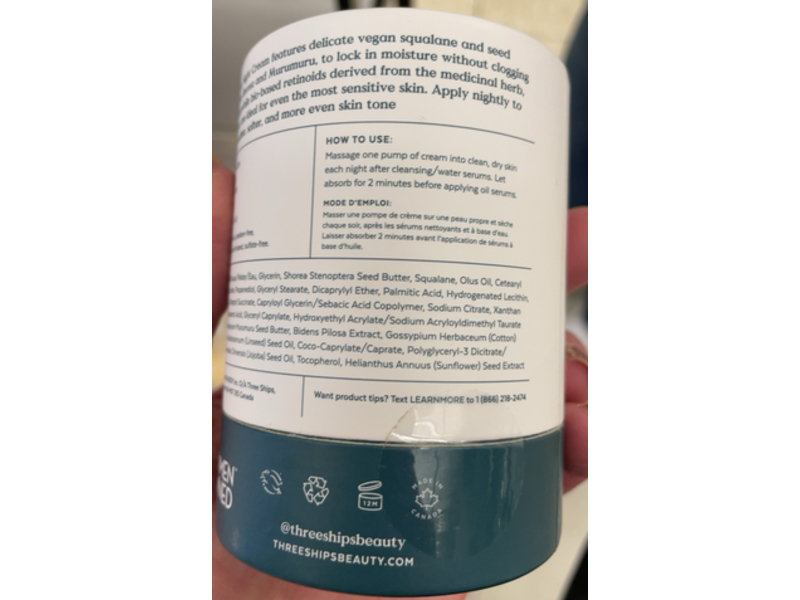 Three Ships Dream Night Cream, Bio - Retinol + Shorea Butter, 1.76 oz/50 g