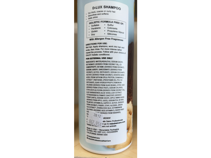 Enjoy Holistic D-Lux Shampoo, Coconut Ginger Fragrance, 33.8 fl oz/1 L