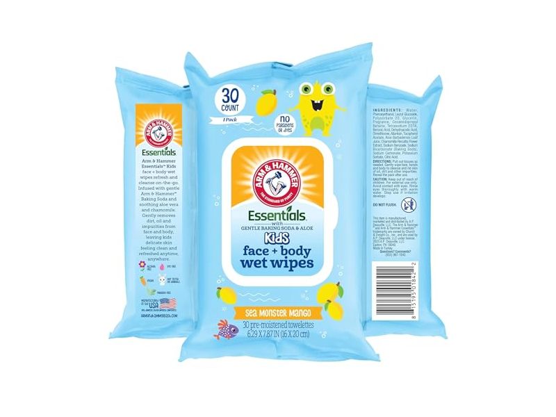 Arm & Hammer Kids Hand + Body Wet Wipes, Sea Monster Mango, 30 Count