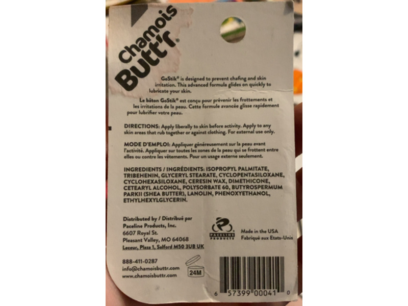 Chamois Butt'r GoStik Solid Anti-Chafe Stick, Black, 0.15 oz/4.2 g