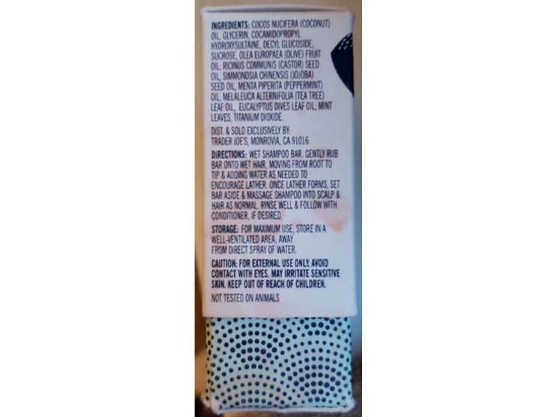 Trader Joe's Shampoo Bar, Peppermint & Tea Tree, 4 oz/113 g