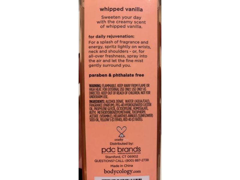 Bodycology Fragrance Mist, Whipped Vanilla, Creamy Florals & Warm Vanilla, 8 fl oz/237 mL