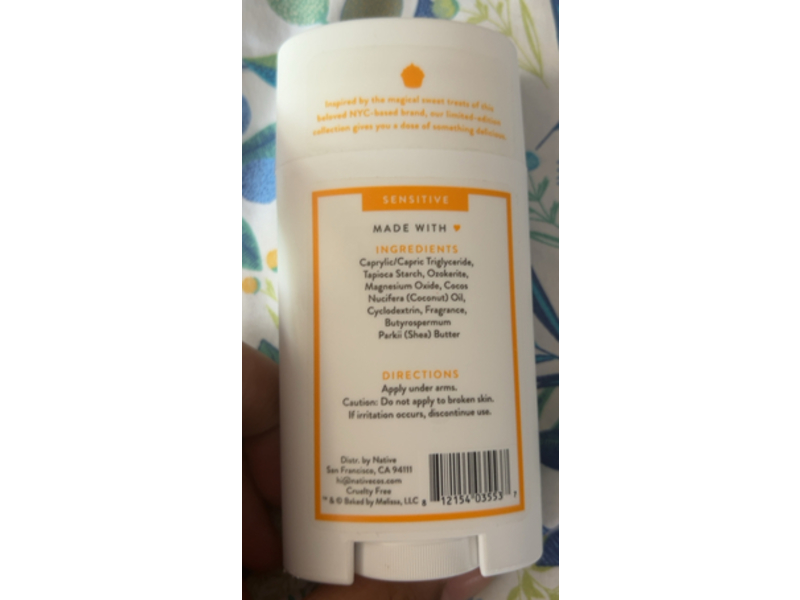 Native Baked By Melissa Sensitive Deodorant, Ginger Lemonade Cupcake, 2.65 oz/75 g