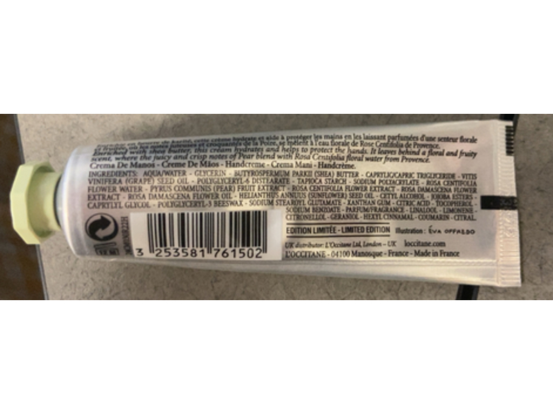 L'Occitane En Provence Creme Mains Hand Cream, Rose Poire, 1 oz/30 mL